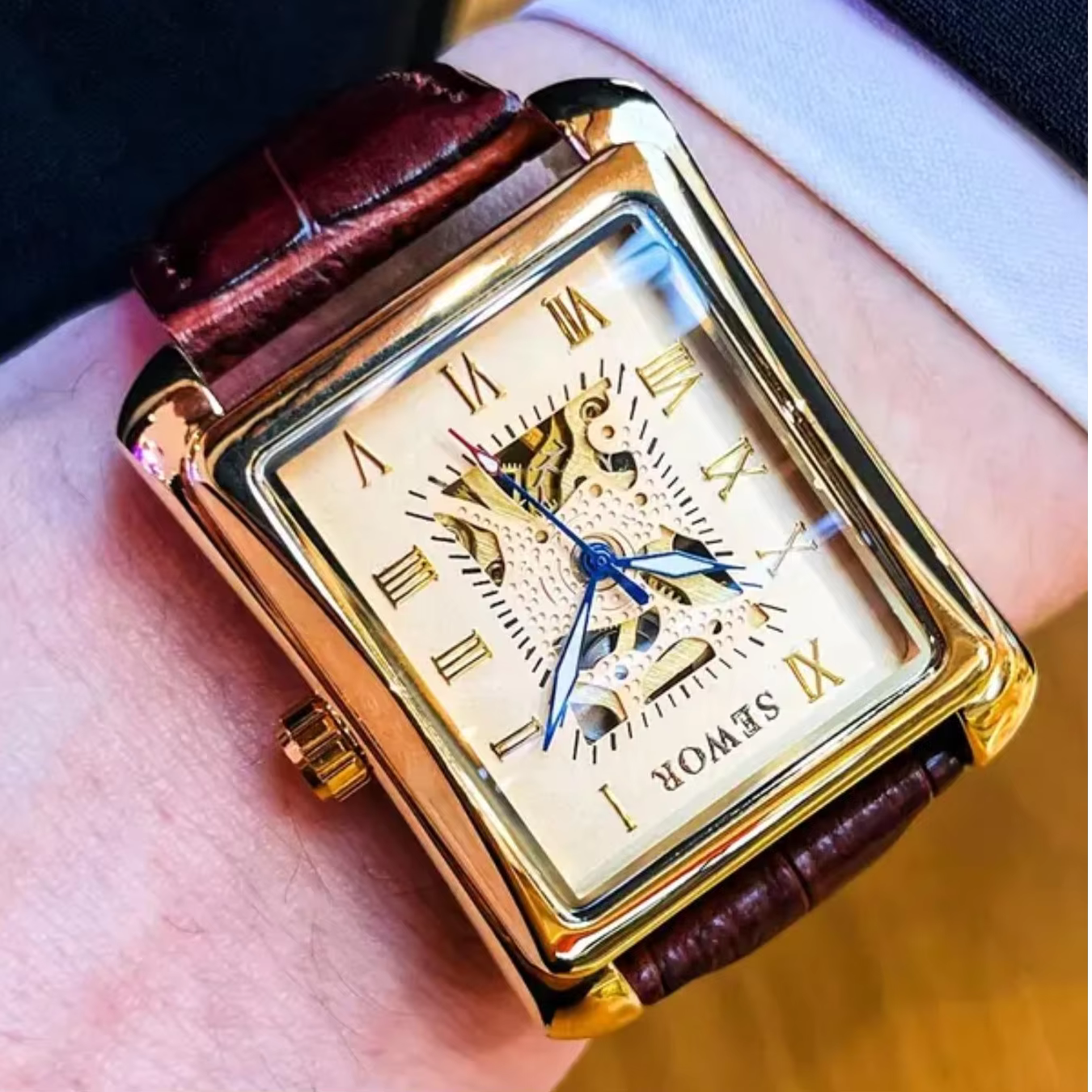Montre mécanique rectangulaire pour homme