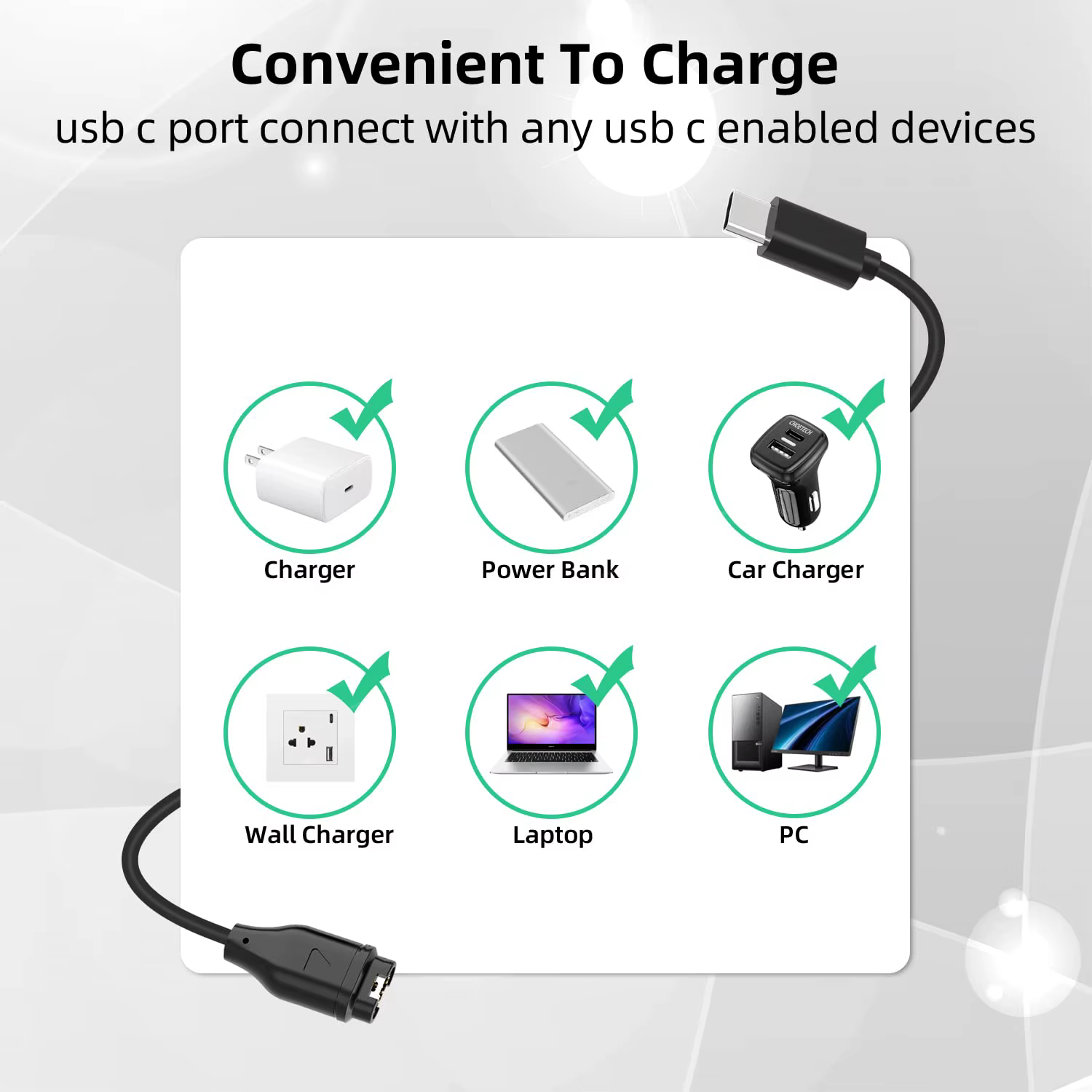 Câbles de chargement USB Type C pour montre connectée Garmin Fenix 8 7 5X 6S Pro