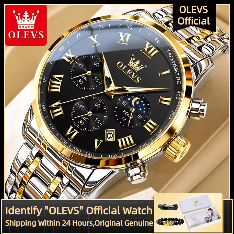 OLEVS 5529 Top marque de luxe montre pour hommes étanche lumineux en acier inoxydable Phase lunaire Code de