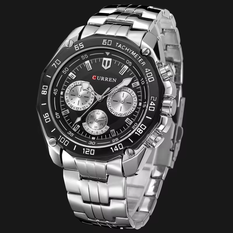 Montres CURREN 8077 pour hommes avec bracelet en acier inoxydable
