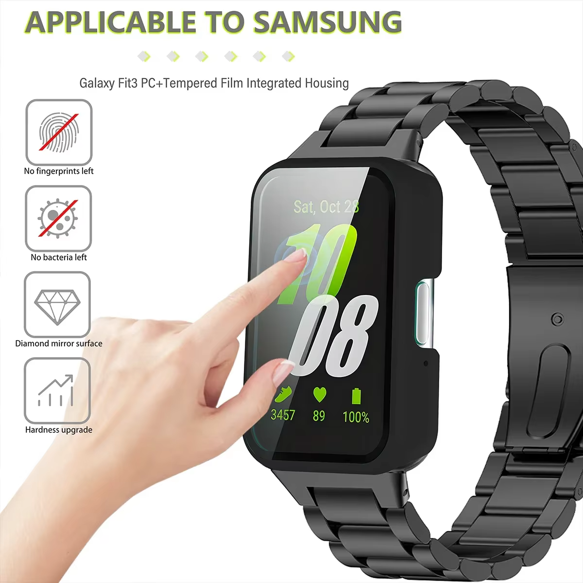 Smartwatch housse de protection pour Samsung Galaxy Fit 3 SM-R390 PC boîtier de montre avec verre trempé anti-chute