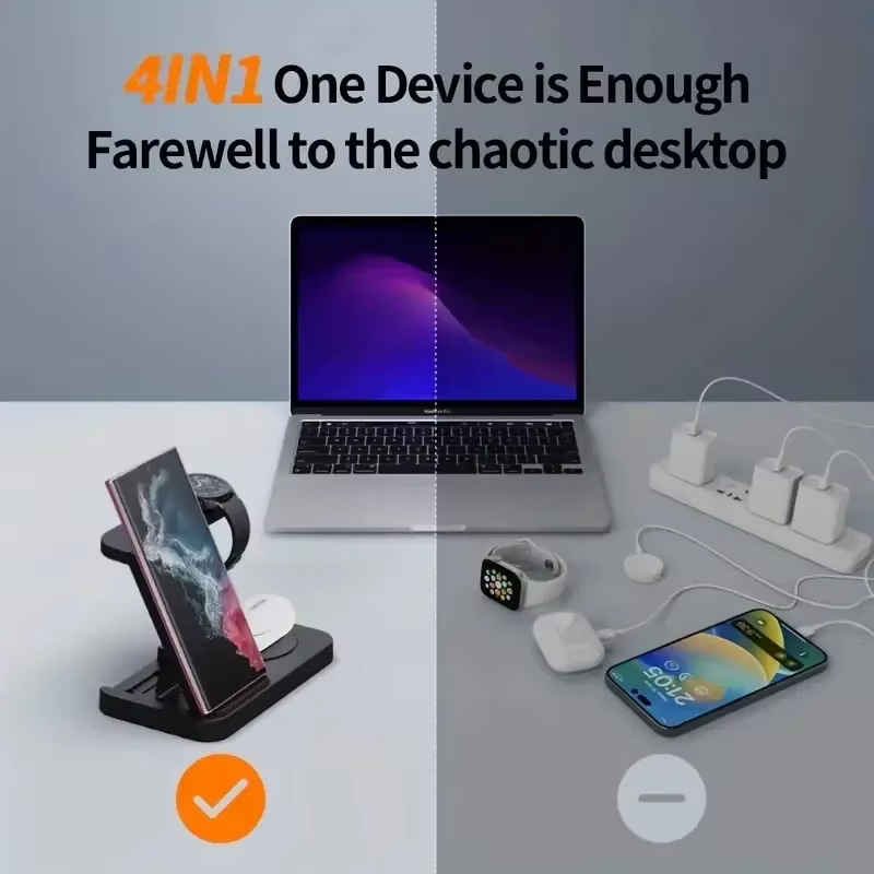 Support de chargeur de montre de téléphone intelligent sans fil 4 en 1