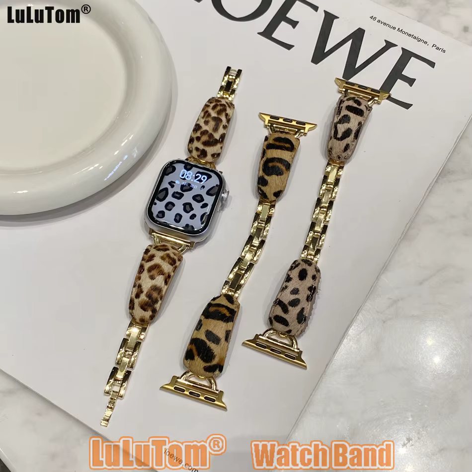Bracelet de luxe imprimé léopard pour Apple iWatch série 10 9 8 7 6 5 4 3 SE Ultra 2 femmes Bracelets de mode
