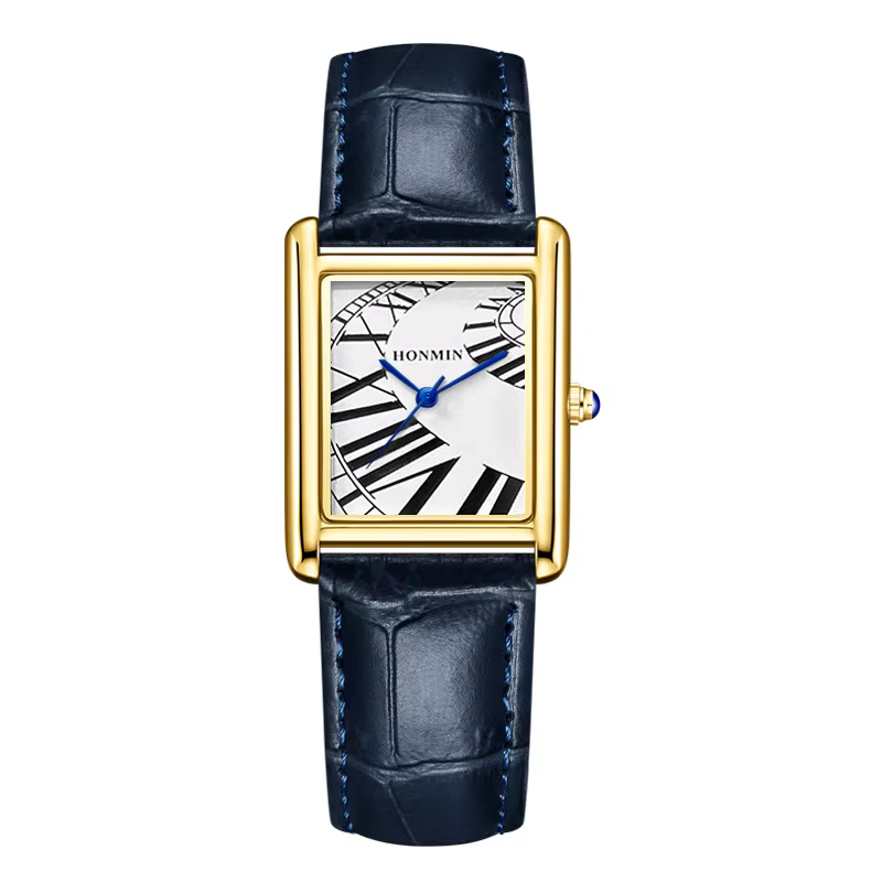 Nouvelle montre inhabituelle pour hommes Reloj noir blanc argent or Quartz montre-bracelet homme d'affaires rectangulaire en forme d'horloge bracelet en cuir