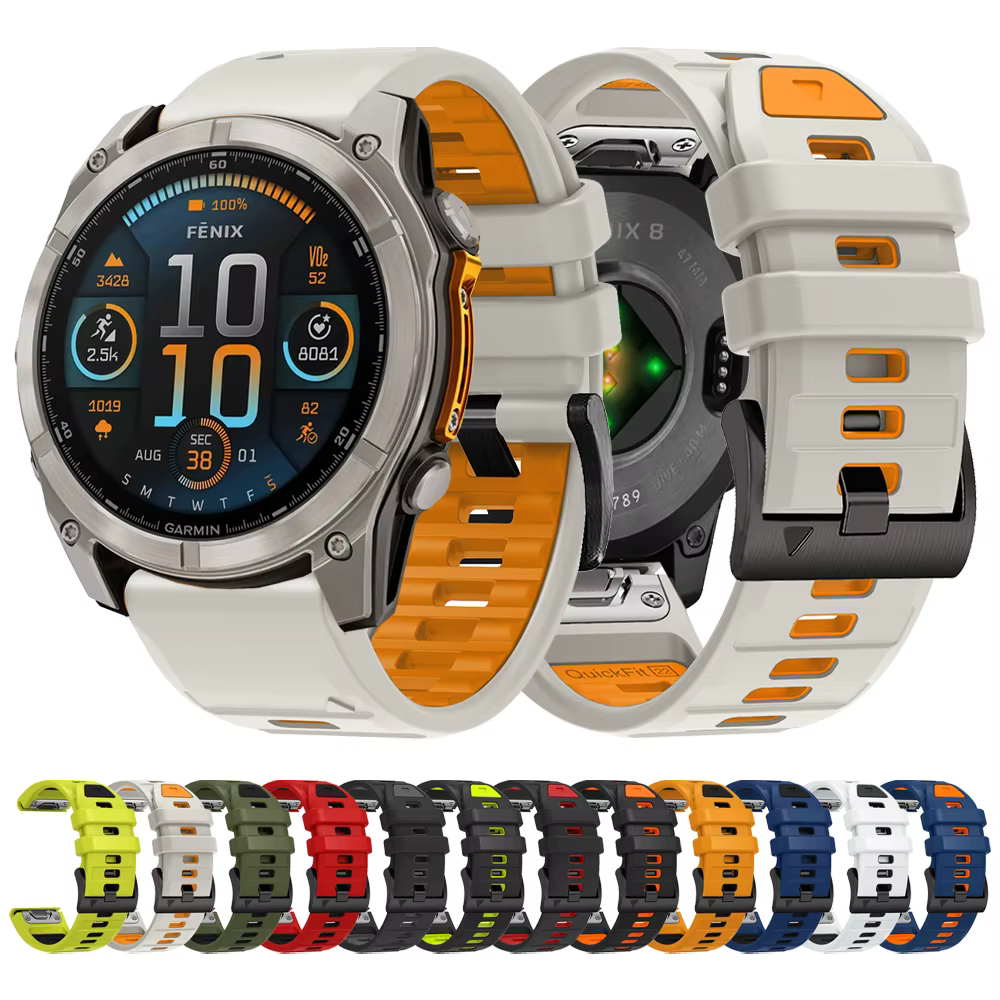 Bande Fenix8 QuickFit 26mm 22mm pour Garmin Fenix E 8 7 7X 6 6X 5 5X/Epix Pro 47mm 51mm/Enduro 3 Bracelet en Silicone bicolore