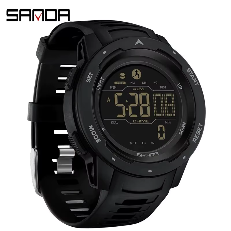 SANDA marque hommes montres sport podomètre Calories 50 M LED étanche montre numérique montre-bracelet militaire Relogio Masculino 2145