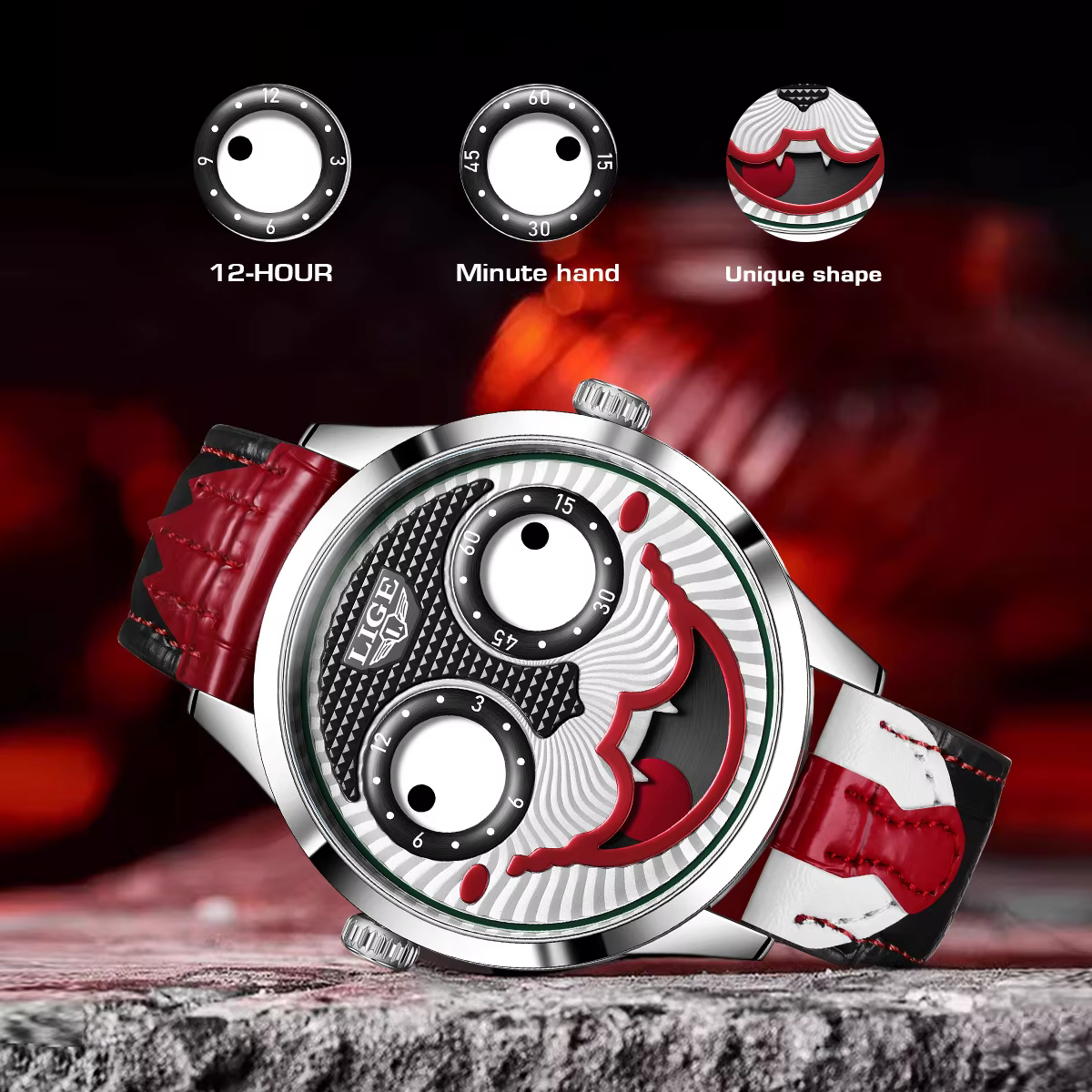LIGE montre hommes Cool Joker classique montres hommes mode Clown bracelet en cuir étanche Quartz montres pour hommes Reloj Hombre