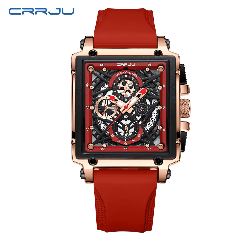 CRRJU montres de sport de mode avec grand cadran montres-bracelets à quartz rectangulaires uniques avec chronographe Date automatique