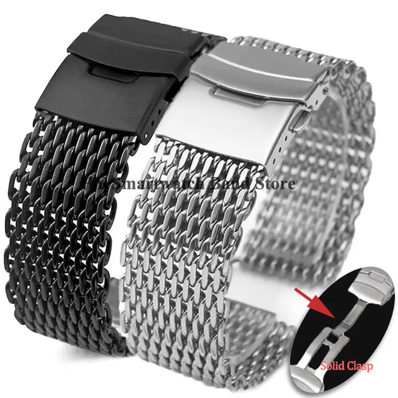 Bracelet de montre en acier maille requin pour Seiko 18mm 20mm 22mm 24mm