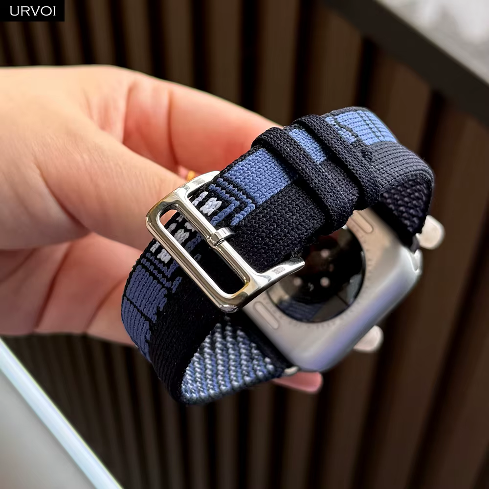 URVOI Faubourg Party Single Tour Band pour Apple Watch Series 11 10 9 SE3 Bleu Nuit bracelet en tricot jacquard durable 46mm