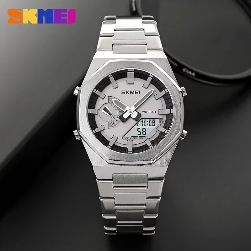 SKMEI 1816 montre à Quartz de luxe hommes numérique LED double affichage de l'heure étanche montres de sport