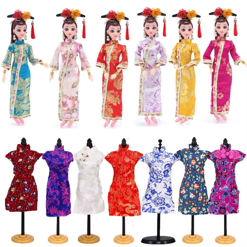 Robe de soirée de style cheongsam traditionnelle chinoise faite à la main, accessoires uniques, vêtements de beurre, 30cm, 1/6