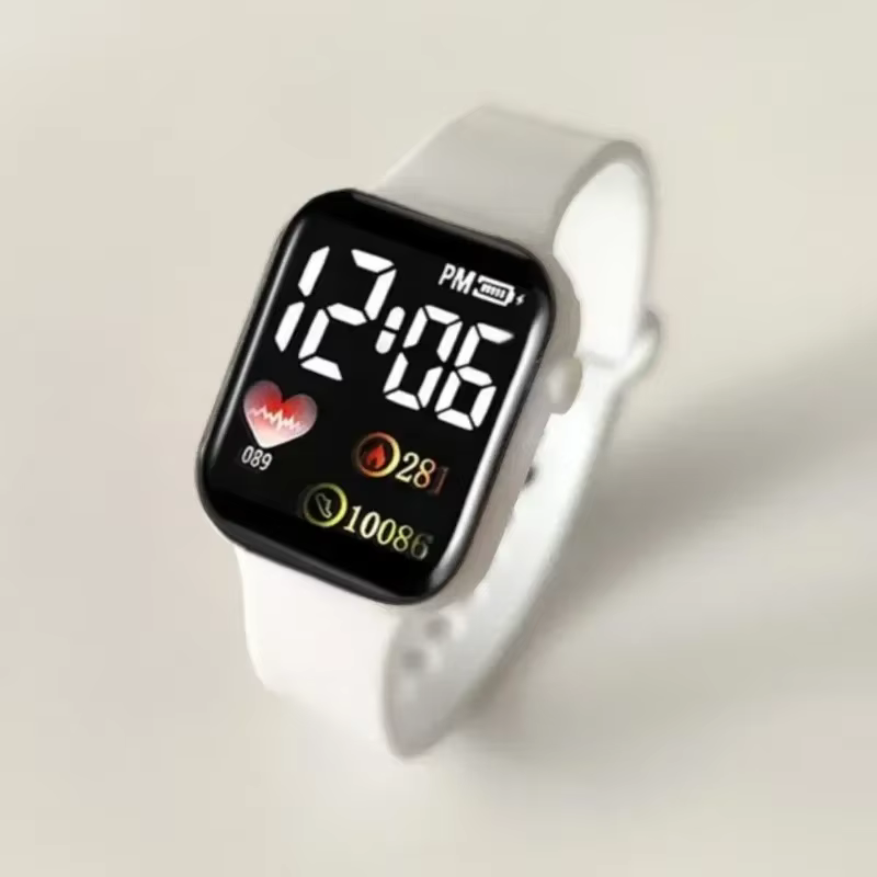 Montre électronique LED carrée arc-en-ciel pour étudiants