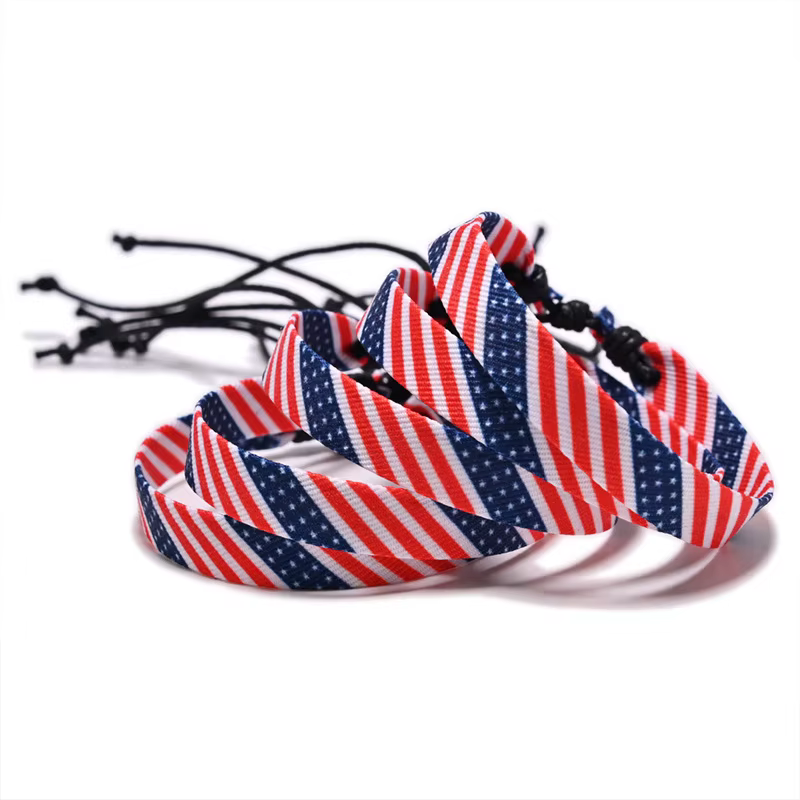 Bracelet en tissu tressé à la main avec drapeau national américain