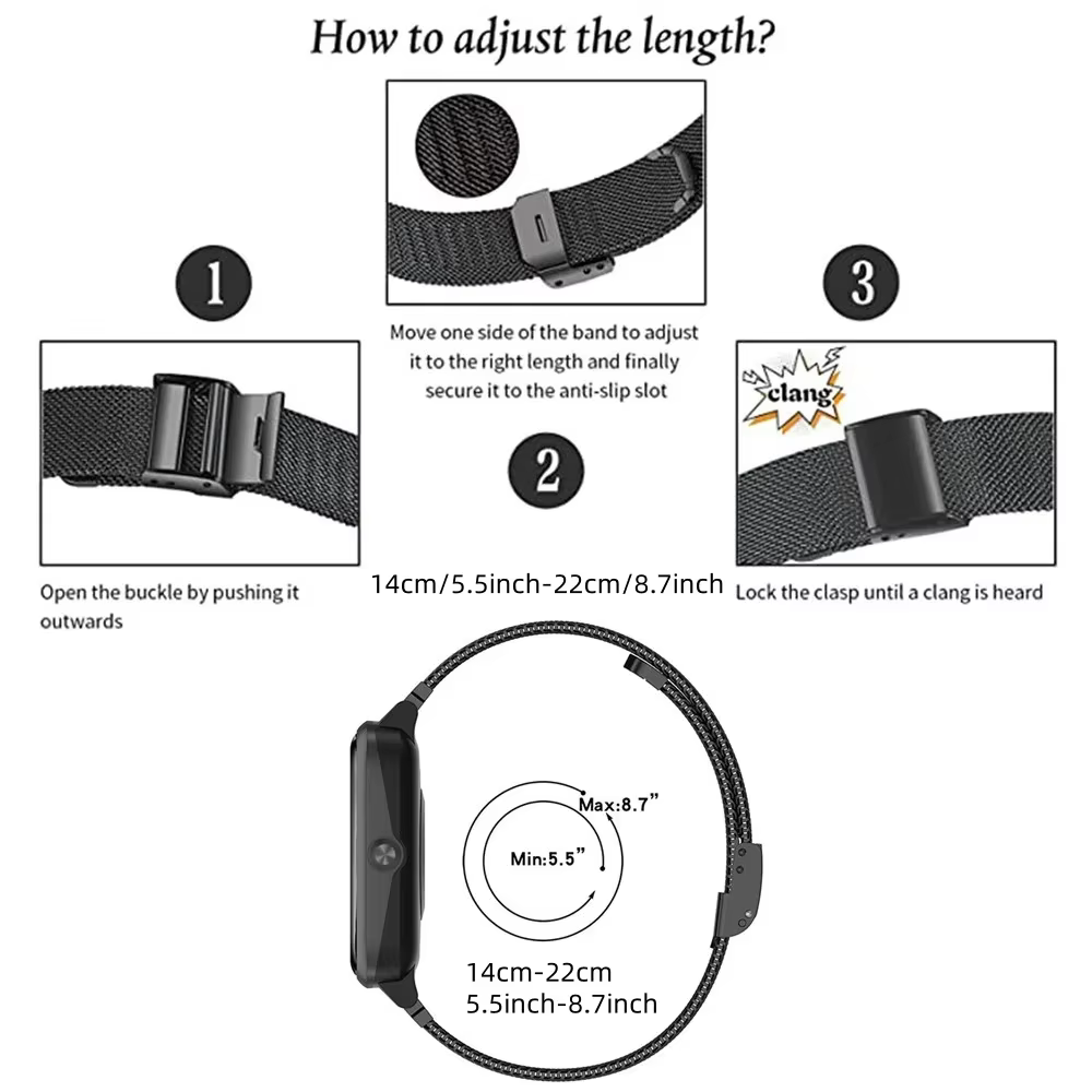 Bandes métalliques pour Honor Watch 4, bracelet respirant en maille d'acier inoxydable