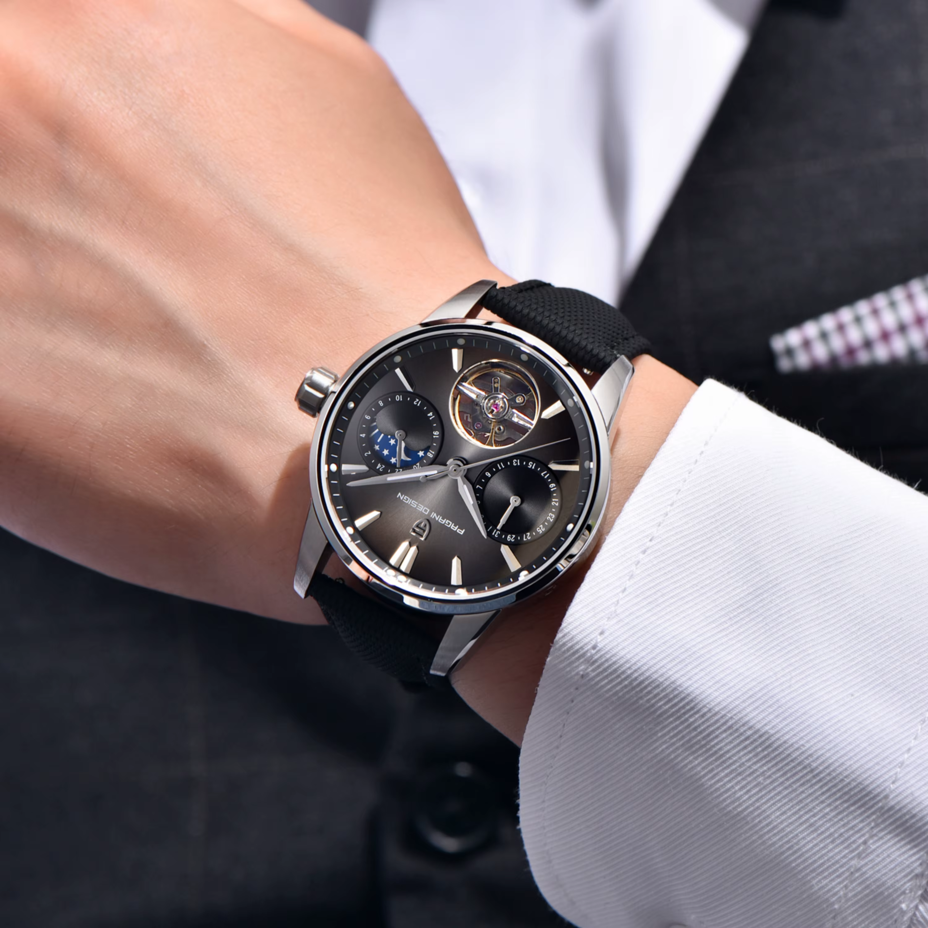 PAGANI DESIGN 2025 PD-YS021 montre mécanique de luxe pour hommes coeur ouvert Tourbillon phase de lune cadran violet saphir 41mm 100M WR