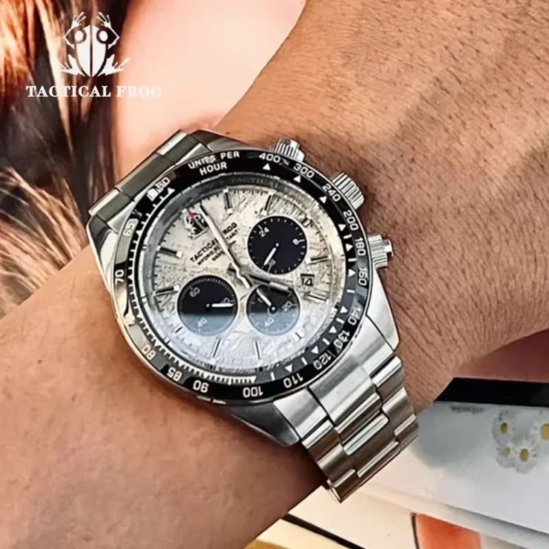 Tactique grenouille V2 chronographe solaire montre à Quartz saphir cristal miroir lunette en céramique 200M étanche