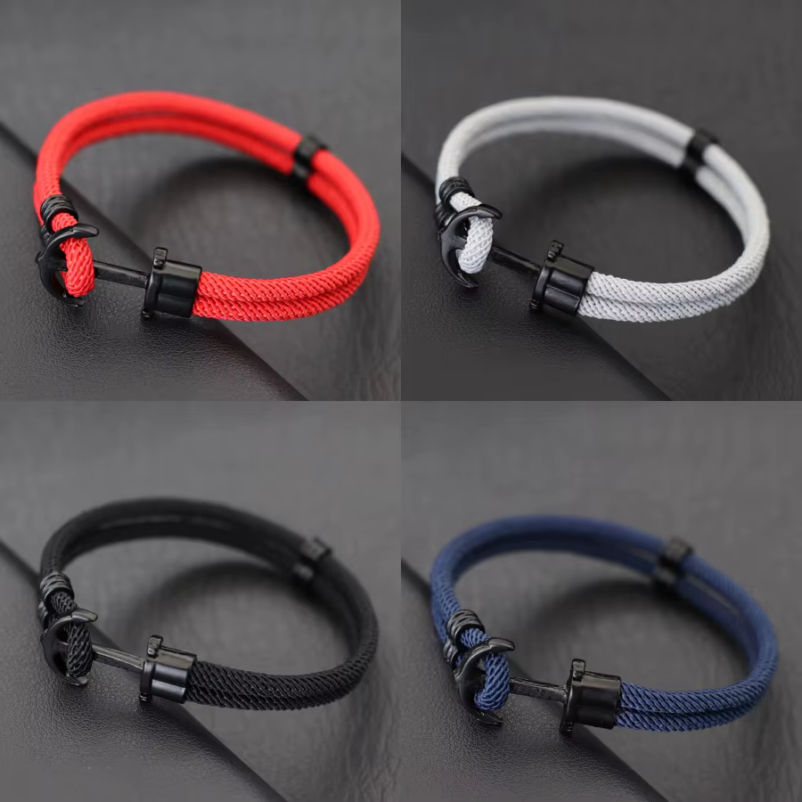 Bracelet ancre de Style marin pour hommes, corde d'enveloppe nautique bicouche, bijoux de surfeur de plage, Braslet de survie en plein air Hombre