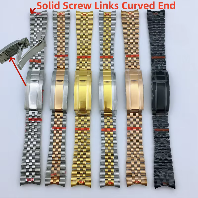 BLIGER 20mm 904L acier jubilé or moyen deux tons montre-Bracelet Bracelet solide vis liens extrémité incurvée