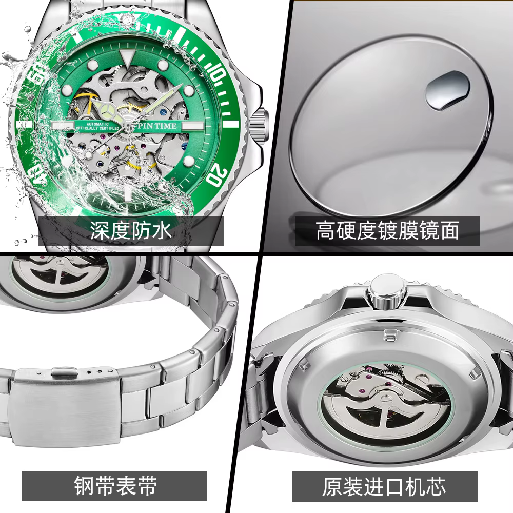 Montre mécanique squelette noire pour homme