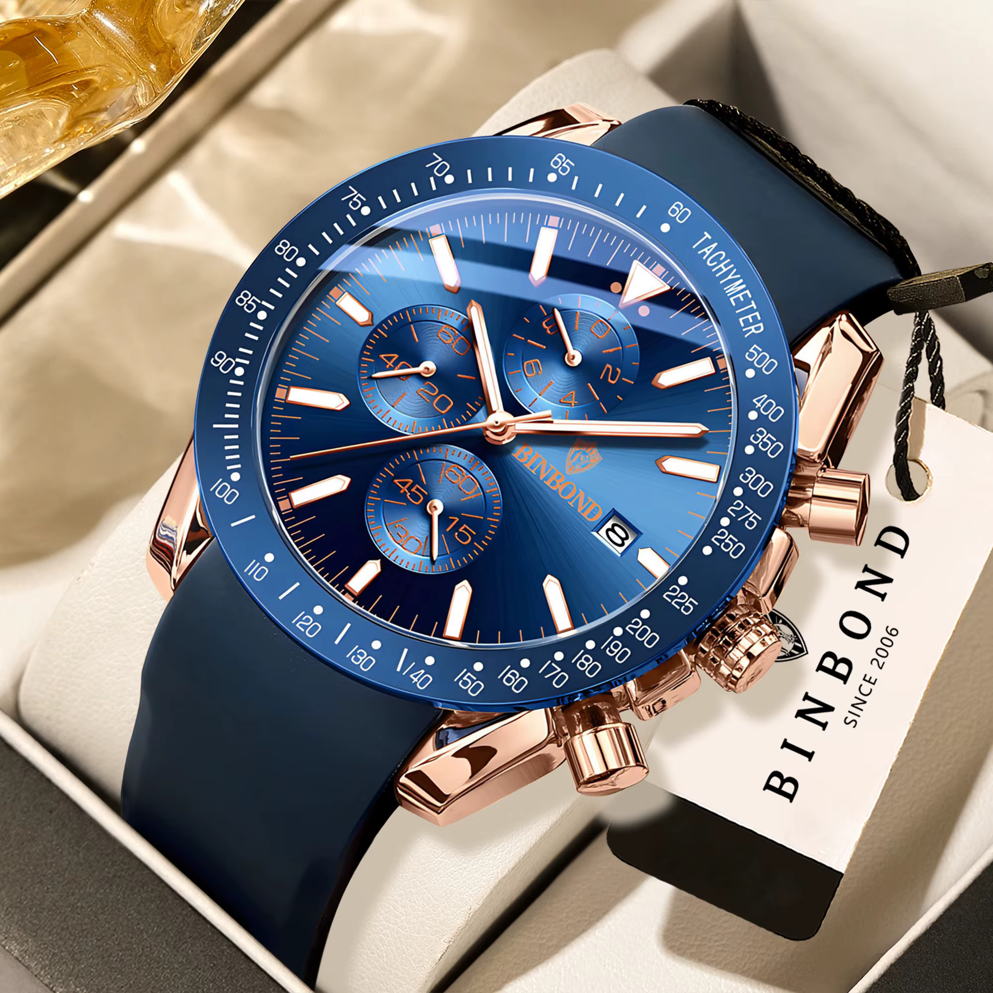 Montre Homme BINBOND Chronographe Automatique avec Date Précise