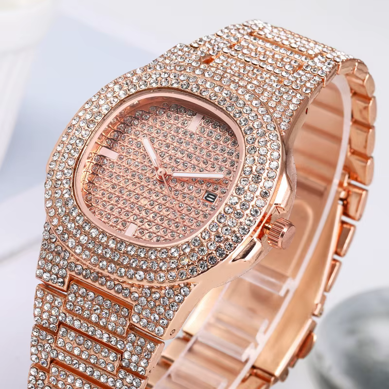 Montre-bracelet en or et argent glacé pour femme
