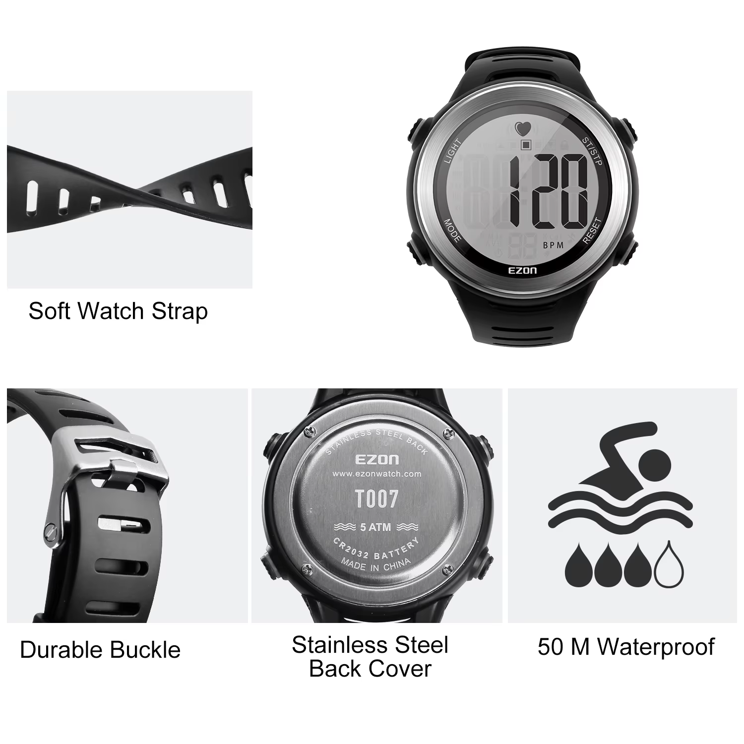 Montre de sport numérique sans fil pour hommes et femmes