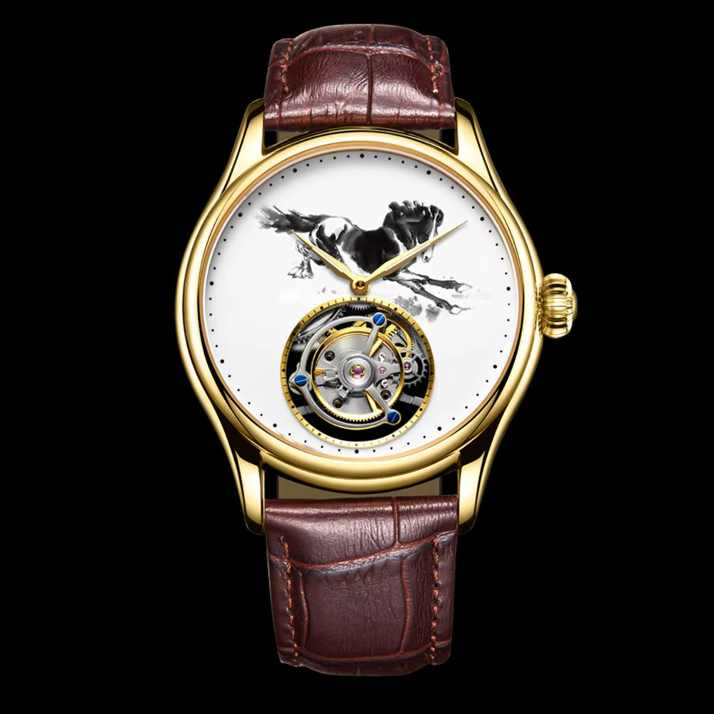 AESOP Tourbillon montre squelette pour hommes Double face pierres précieuses verre boîtier en acier fin étanche montres