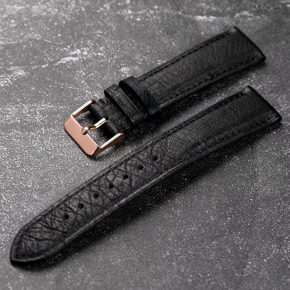 Bracelet noir en cuir d'autruche sud-africain fait à la main 18 19 20 21 22MM