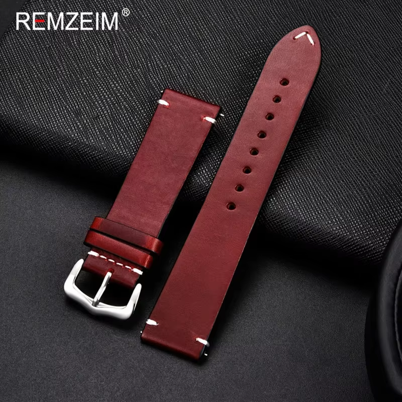REMZEIM – Bracelet de montre Vintage en cuir de vache pour hommes et femmes