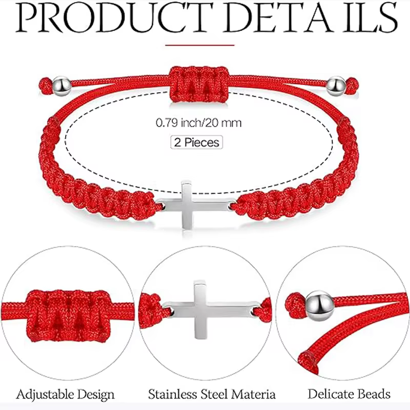 2 pièces Bracelet croix d'amitié corde noire Bracelet tressé croix fait à la main correspondant Couple Bracelets pour femme hommes