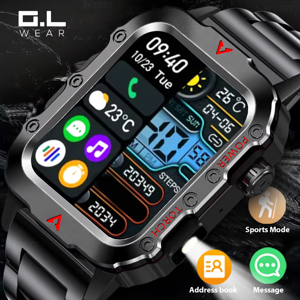 G.L Wear 2025 nouvelle montre intelligente de sport Bluetooth parler lampe de poche LED multi-fonction Sports de plein