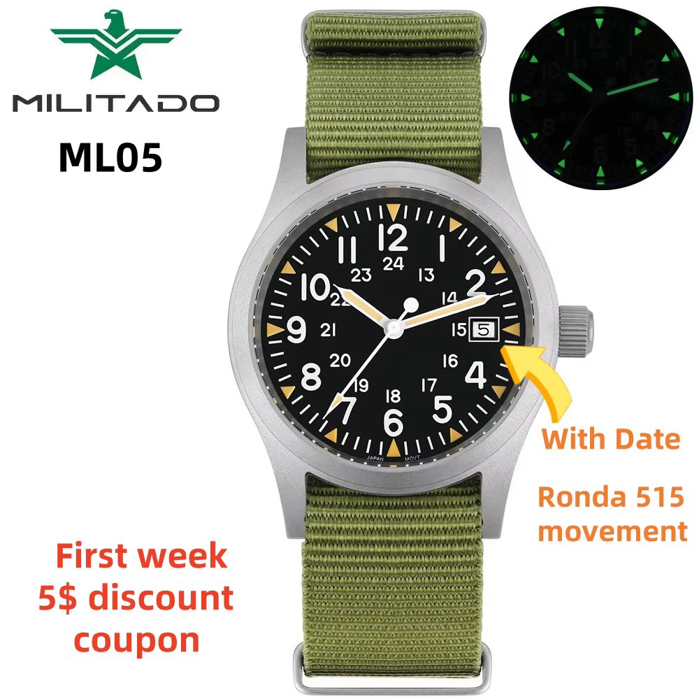 2025 Militado ML05 38mm montre pour hommes Ronda 515 mouvement à Quartz
