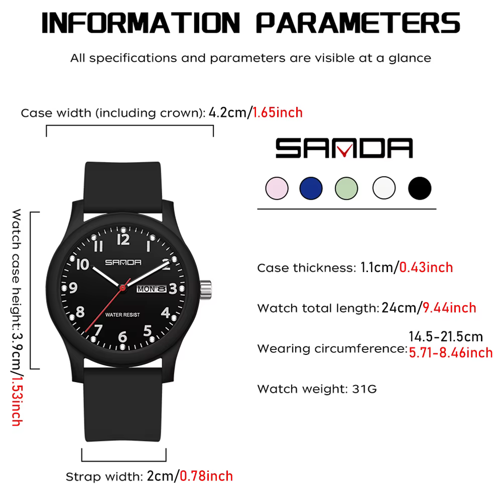 SANDA 2025 nouvelle montre pour hommes femmes Simple Quartz neutre montre-bracelet étanche lumineux bracelet en