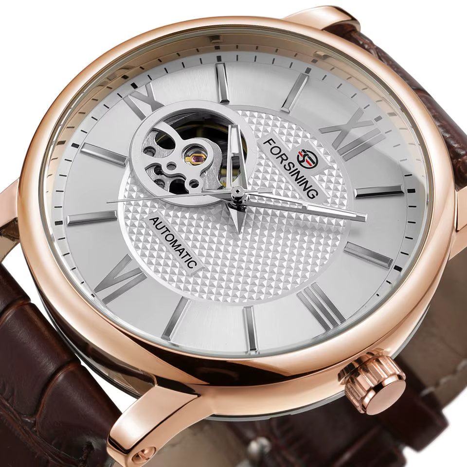 Forsining mode squelette montre mécanique pour hommes cadran bleu ceinture en cuir affaires automatique