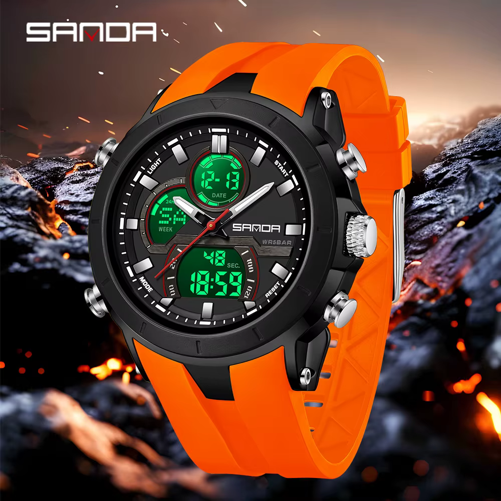 SANDA 6279 montres à Quartz électroniques pour homme double affichage grand cadran calendrier lumineux étanche Sports de plein air montre numérique