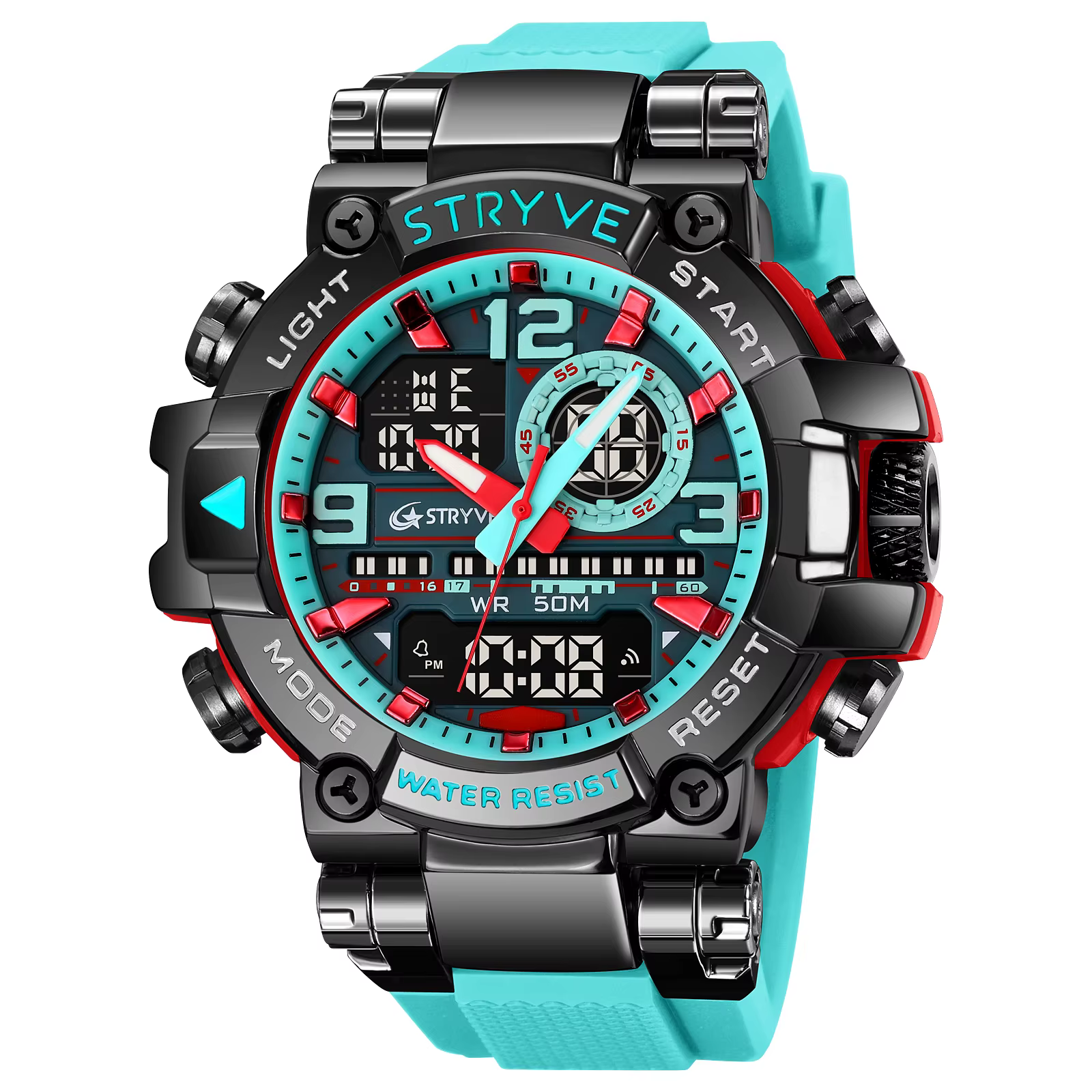 STRYVE 8025 montres de Sport pour hommes mode choc 50M montre-bracelet étanche LED alarme chronomètre horloge