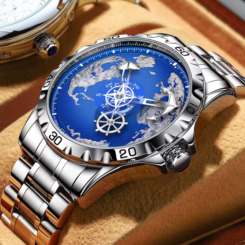 GLENAW Top marque hommes montre de luxe en acier inoxydable horloge lumineuse décontracté Chic étanche