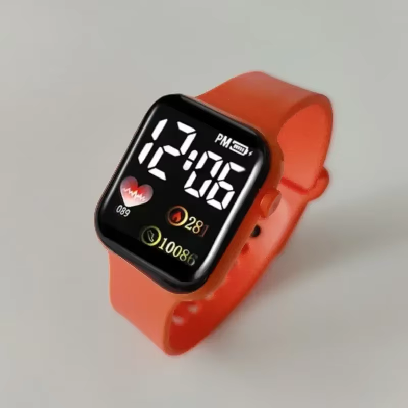 Montre électronique LED carrée arc-en-ciel pour étudiants
