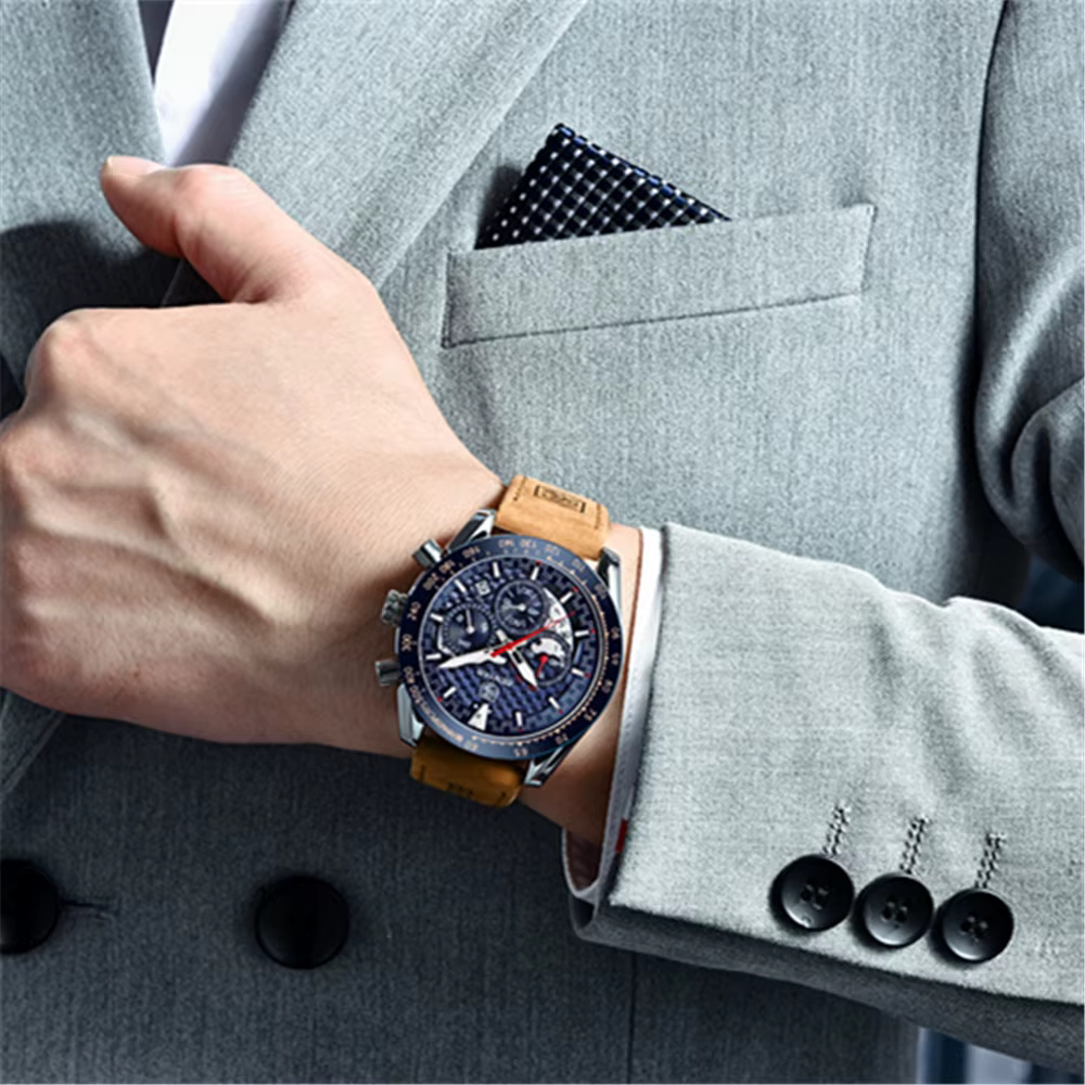 Benyar Design-Montre à quartz en cuir pour homme, chronographe Shoous, marque de sport, mode vintage, étanche à 30m, 45mm