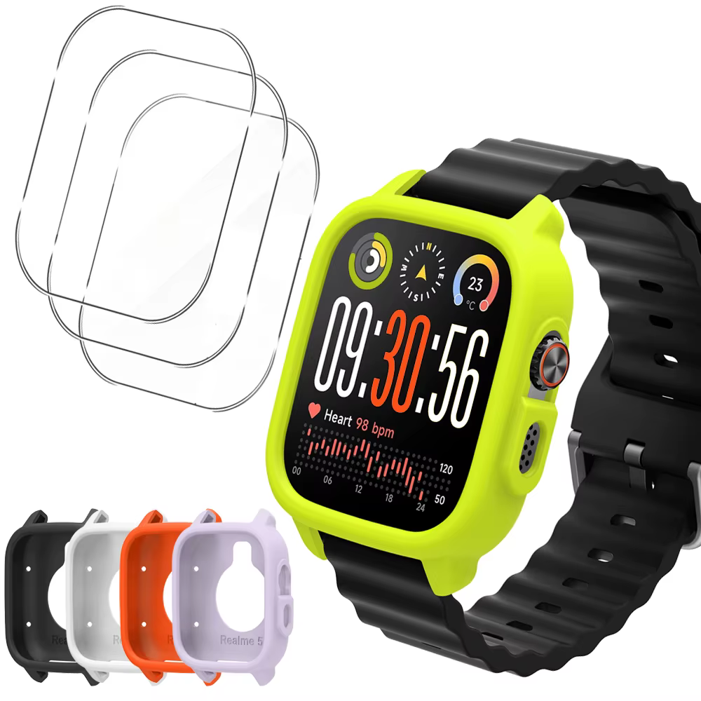Étui de protection en silicone + 3 verres trempés pour Realme Watch 5