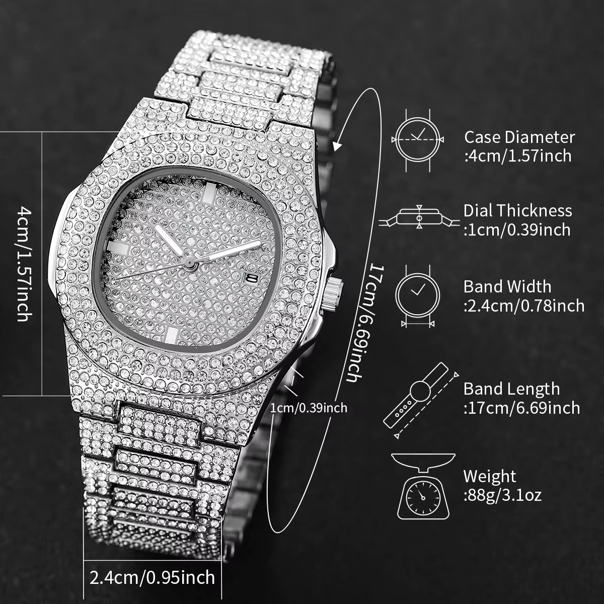 Montre-bracelet à quartz en acier inoxydable pour homme avec calendrier