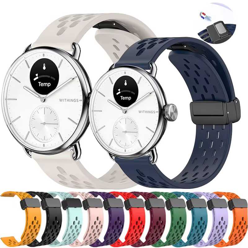 Bracelet magnétique en Silicone de 18mm 20mm pour Withings ScanWatch 2, bracelet de Sport de 38mm/42mm pour Steel HR 36mm/40mm/Light/HR Sport/Move/ECG