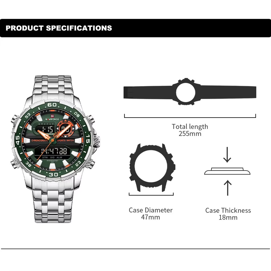 Montre-bracelet analogique numérique à quartz pour homme