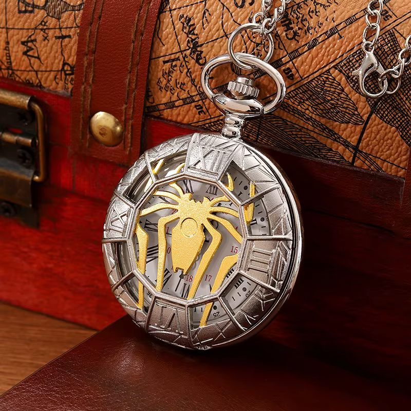 Mode nouveau Vintage Relief sculpté et évidé romain Flip Style montre de poche sur chaîne pendentif horloge