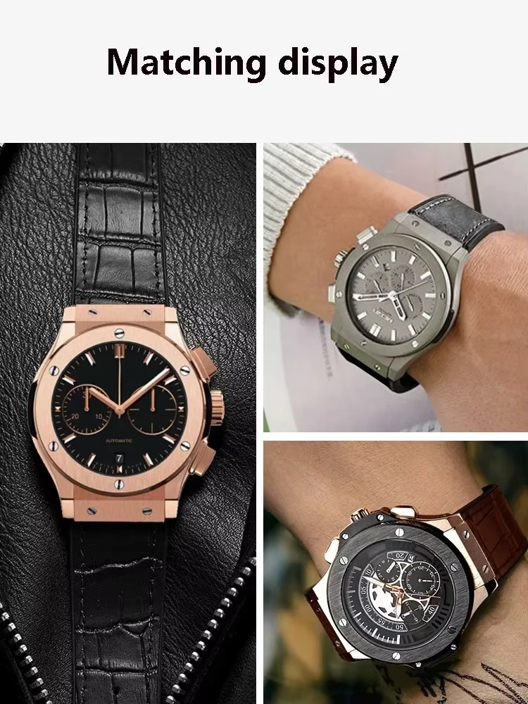 Bracelet d'accessoires de montre en cuir véritable noir marron pour Hublot série Big Bang