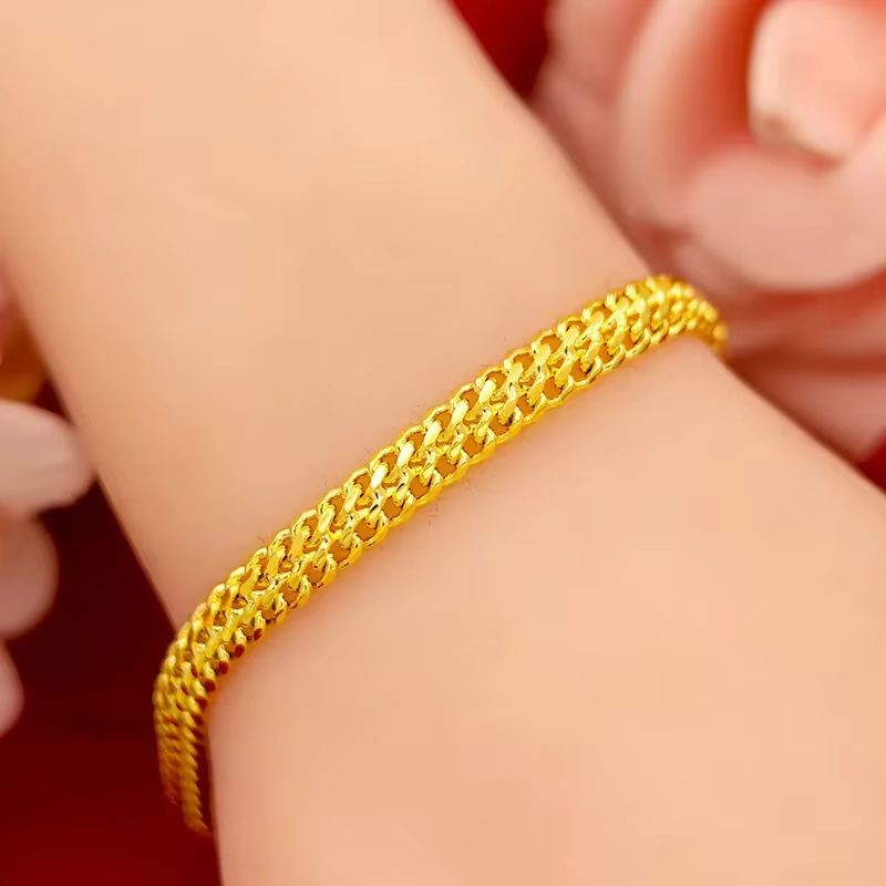 Bracelets en or jaune pur 18K 999 pour femmes, 6mm, chaîne et maillons de mariage classiques, cadeaux de noël, bijoux ne se décolore jamais