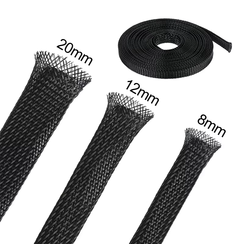 Gaine tressée extensible en l'horloge, manchon en treillis métallique flexible, noir pour TV, audio, cordons PC, protection contre les animaux domestiques, ChFuk, 3m, 9,85 pieds