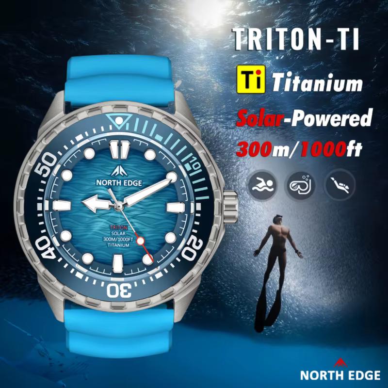 Montre de plongée solaire NORTH EDGE TRITON-TI en titane et acier inoxydable