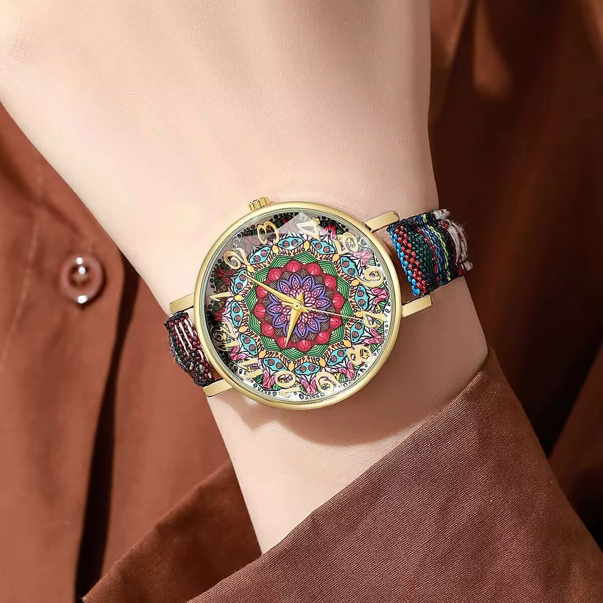 1/2/3/5 pièces mode femmes montres Vintage fleurs imprimé bracelet en polyuréthane montre à Quartz